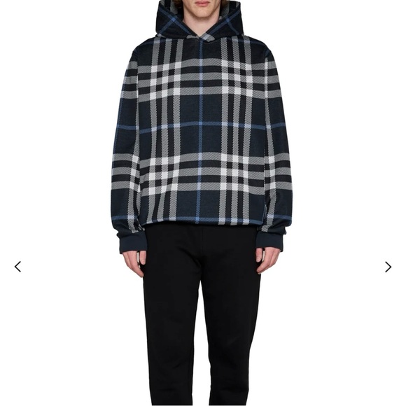Burberry Check Cotton Hoodie in Blue and White. - Picture 3 of 10